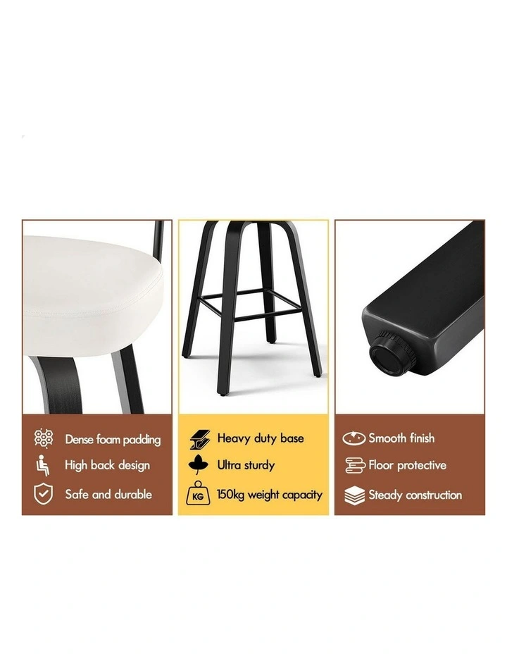 Bar Stools 4x Kitchen Vintage Leather Seat Rattan Chair Oscar Black White image 2