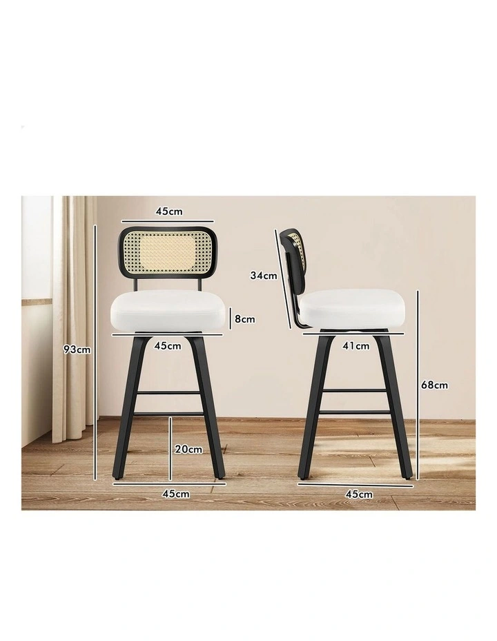 Bar Stools 4x Kitchen Vintage Leather Seat Rattan Chair Oscar Black White image 5