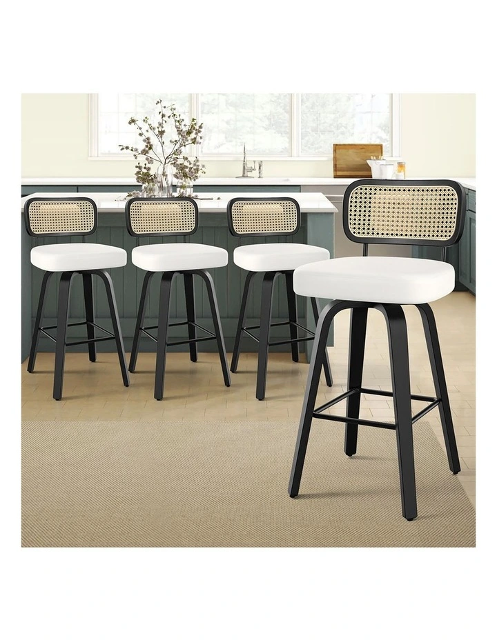 Bar Stools 4x Kitchen Vintage Leather Seat Rattan Chair Oscar Black White image 7