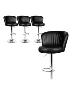 4x Bar Stools Gas Lift Leather Bar Chairs Kitchen Swivel Dylan BLACK