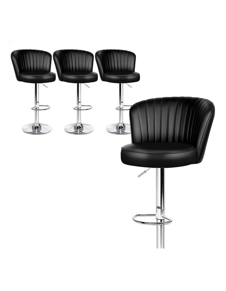 4x Bar Stools Gas Lift Leather Bar Chairs Kitchen Swivel Dylan BLACK image 1