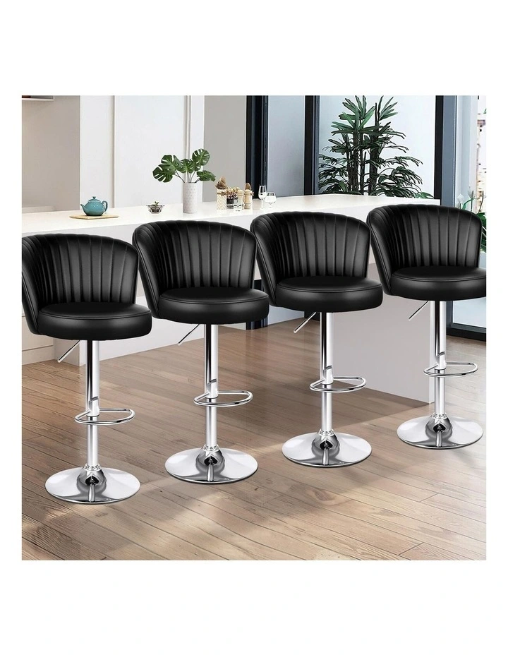 4x Bar Stools Gas Lift Leather Bar Chairs Kitchen Swivel Dylan BLACK image 2