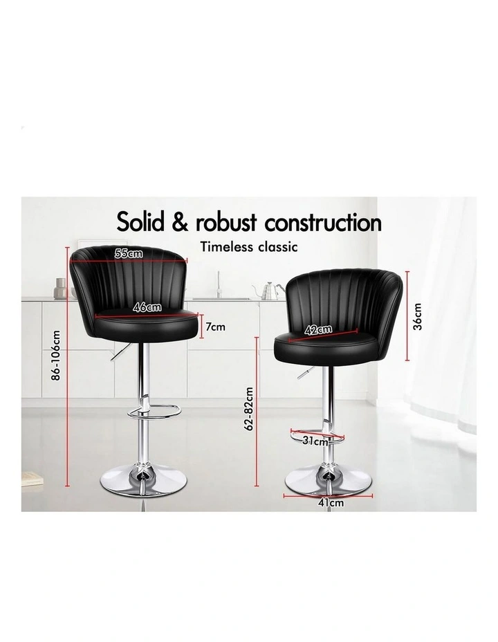 4x Bar Stools Gas Lift Leather Bar Chairs Kitchen Swivel Dylan BLACK image 3