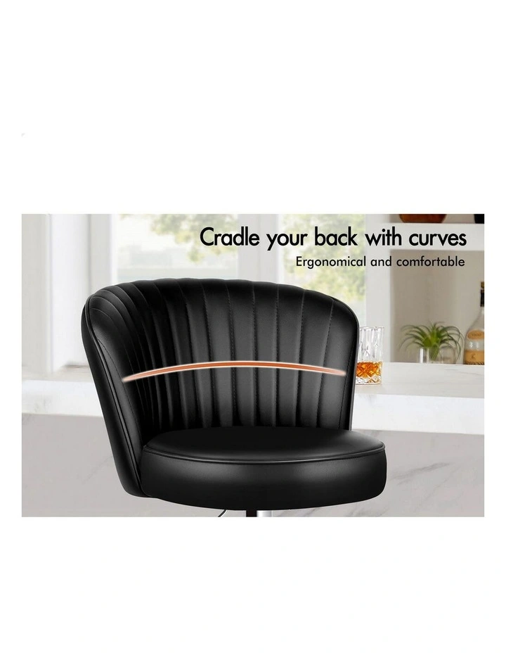 4x Bar Stools Gas Lift Leather Bar Chairs Kitchen Swivel Dylan BLACK image 4