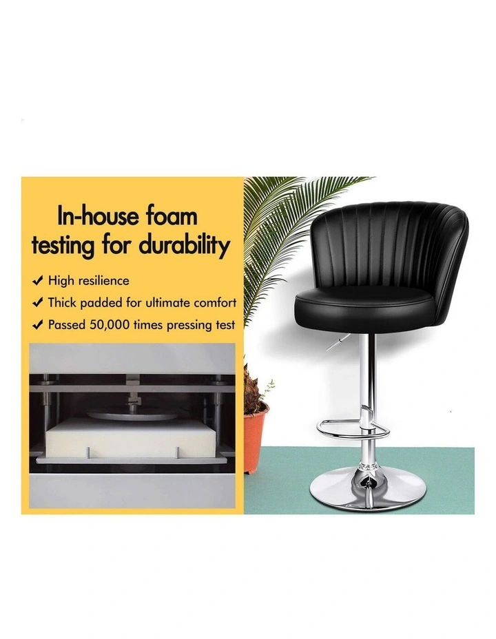 4x Bar Stools Gas Lift Leather Bar Chairs Kitchen Swivel Dylan BLACK image 6