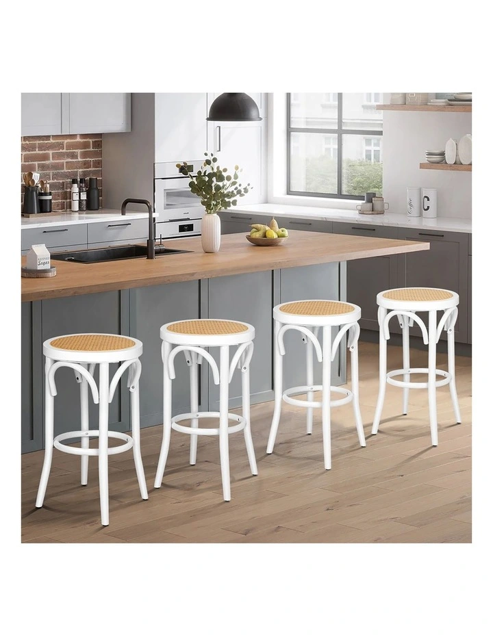 Bar Stools Sets of 4 Rattan Mesh Seat White image 2