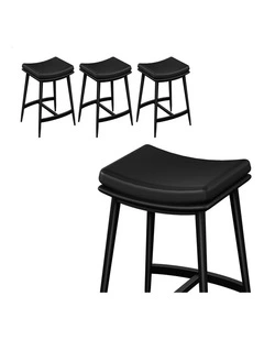 4x Bar Stools 66cm Kitchen Counter Metal Leather Dining Chairs Black