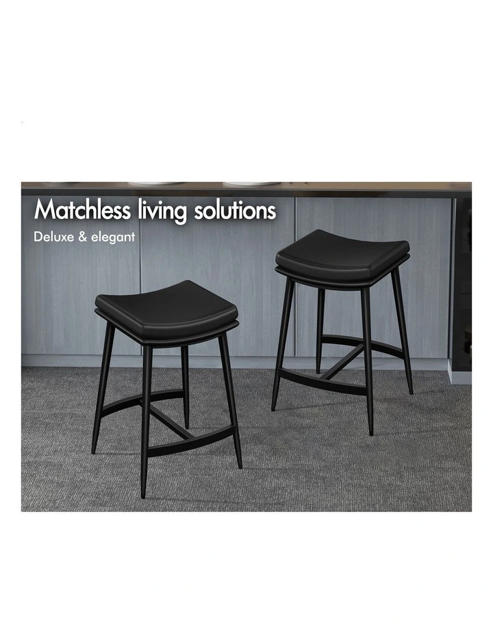 4x Bar Stools 66cm Kitchen Counter Metal Leather Dining Chairs Black image 2