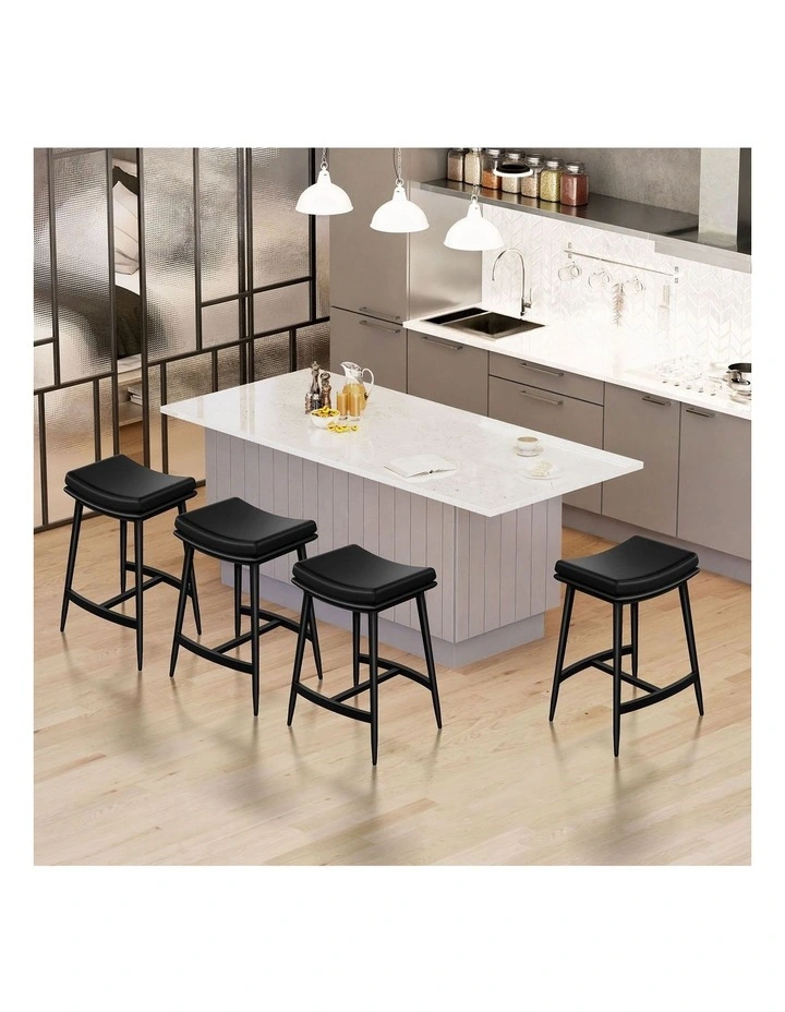 4x Bar Stools 66cm Kitchen Counter Metal Leather Dining Chairs Black image 4