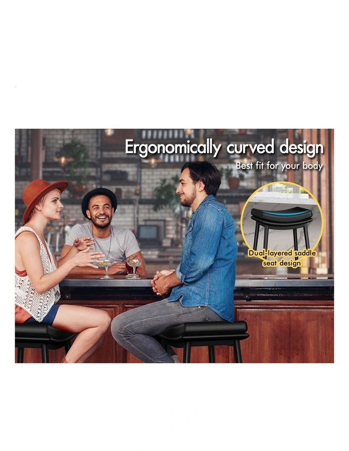 4x Bar Stools 66cm Kitchen Counter Metal Leather Dining Chairs Black image 7