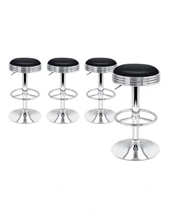 Bar Stools Backless Swivel Silver & Black Sade x4