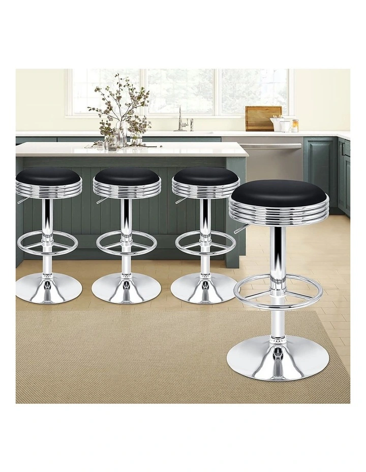 Bar Stools Backless Swivel Silver & Black Sade x4 image 2