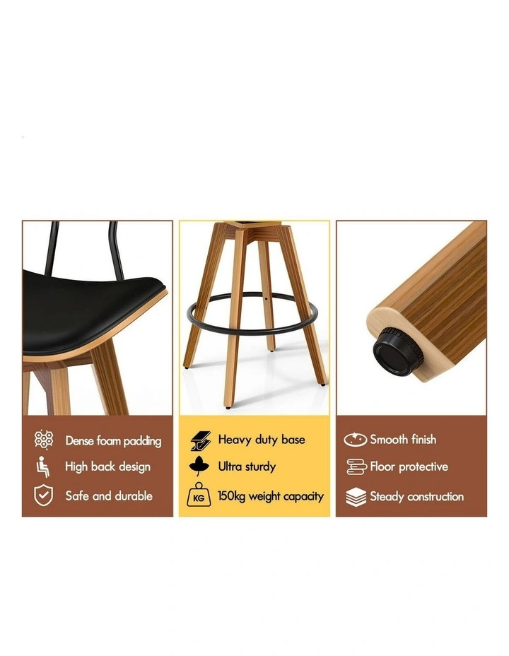 4x Bar Stools Kitchen Vintage Leather Seat Rattan Chair Black image 7