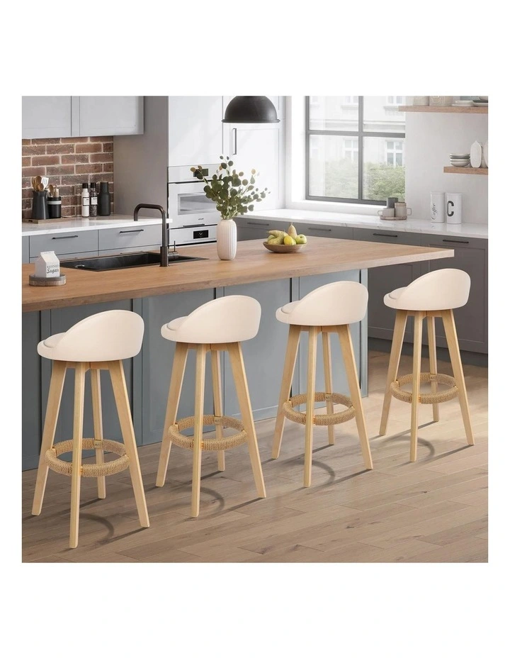 Bar Stools Wooden Beige X4 image 3