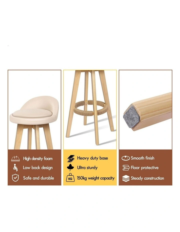 Bar Stools Wooden Beige X4 image 6
