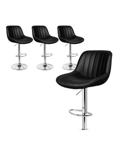 4x Bar Stools Gas Lift Leather Bar Chairs Kitchen Swivel Wendy BLACK
