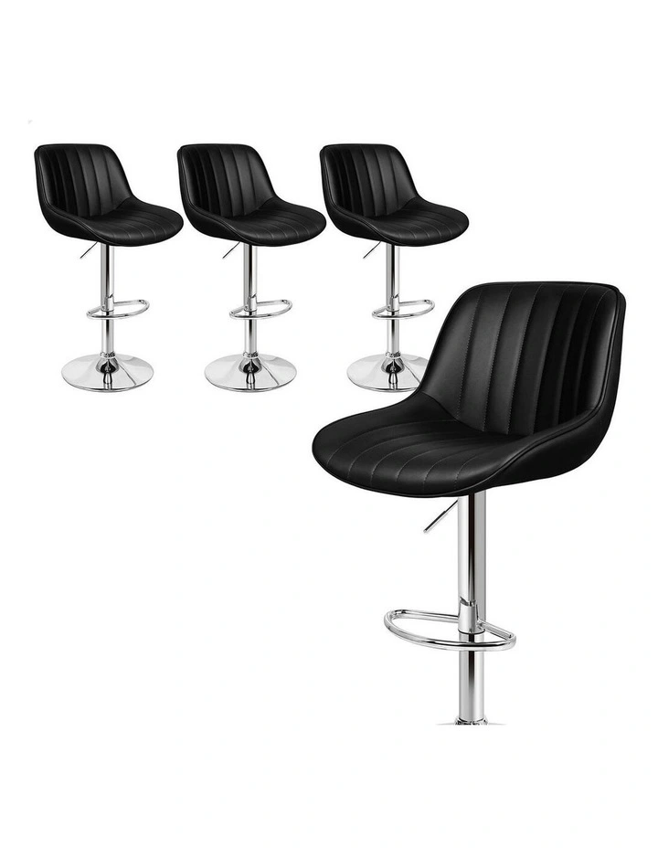 4x Bar Stools Gas Lift Leather Bar Chairs Kitchen Swivel Wendy BLACK image 1