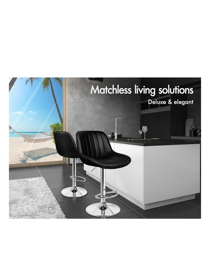 4x Bar Stools Gas Lift Leather Bar Chairs Kitchen Swivel Wendy BLACK image 3