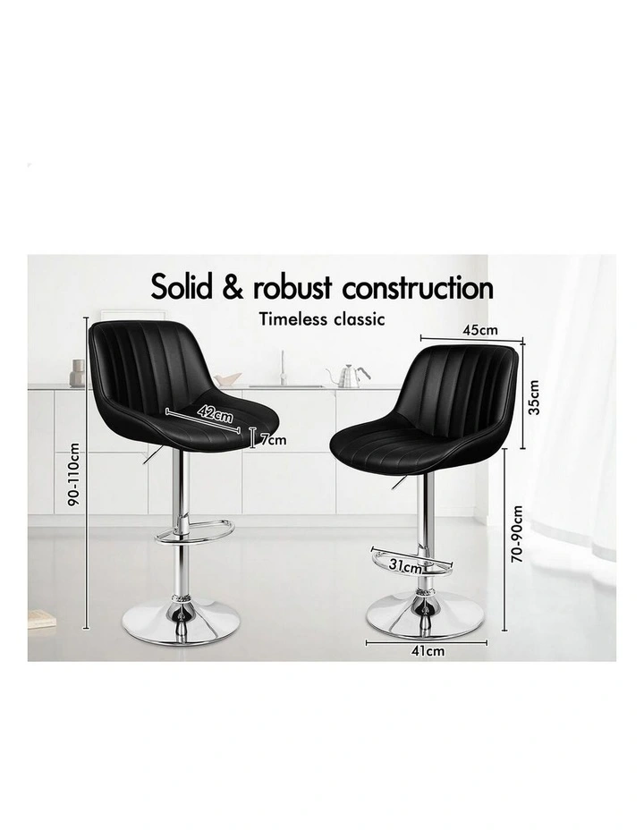 4x Bar Stools Gas Lift Leather Bar Chairs Kitchen Swivel Wendy BLACK image 4