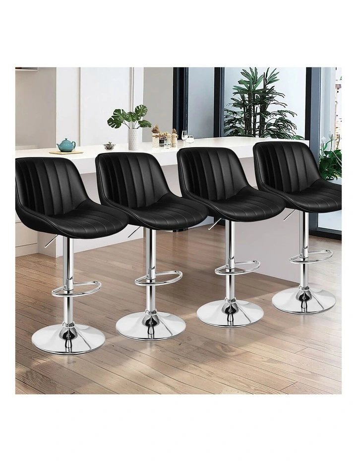 4x Bar Stools Gas Lift Leather Bar Chairs Kitchen Swivel Wendy BLACK image 5