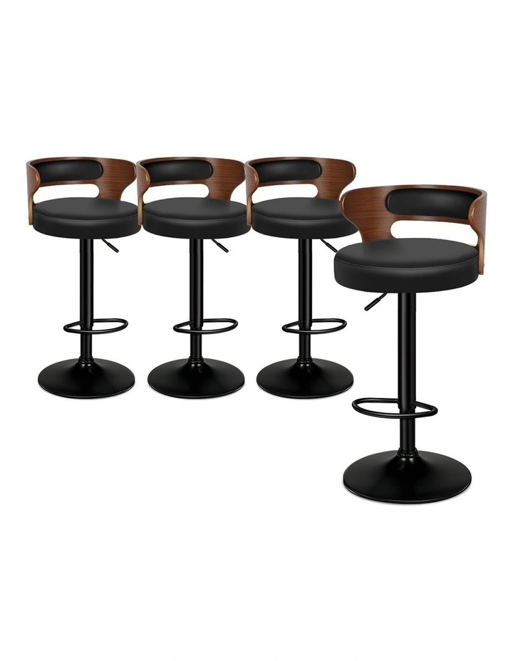 4x Bar Stool Kitchen Swivel Chair Wooden Leather Gas Lift Ramiro Black image 1
