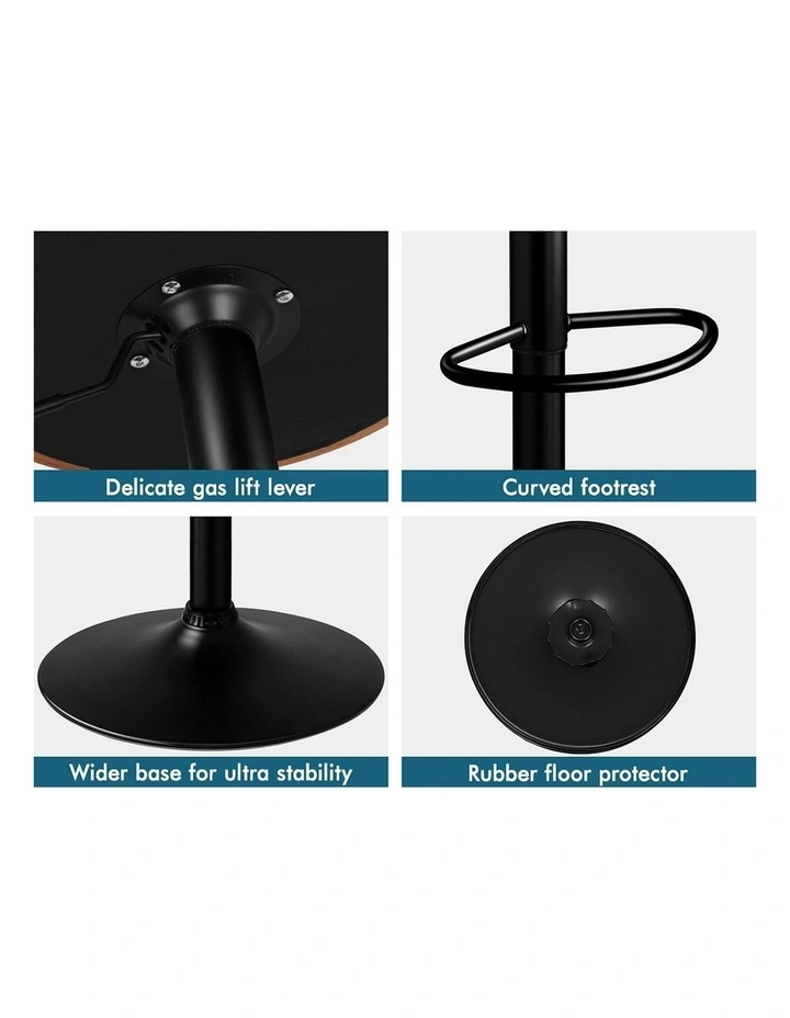 4x Bar Stool Kitchen Swivel Chair Wooden Leather Gas Lift Ramiro Black image 5