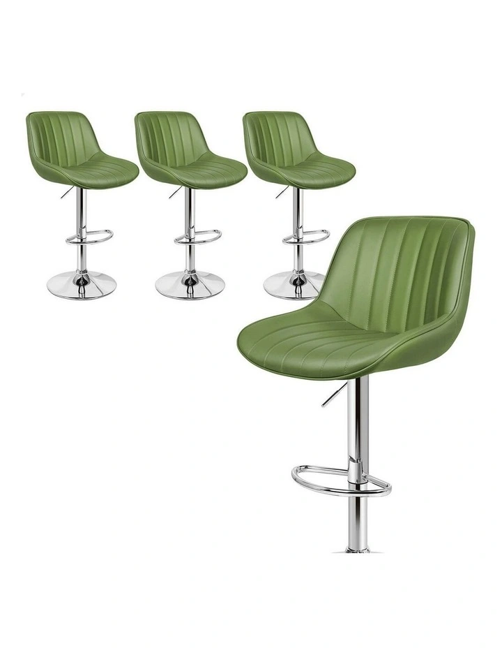 4x Bar Stools Gas Lift Leather Bar Chairs Kitchen Swivel Avocado Green image 1