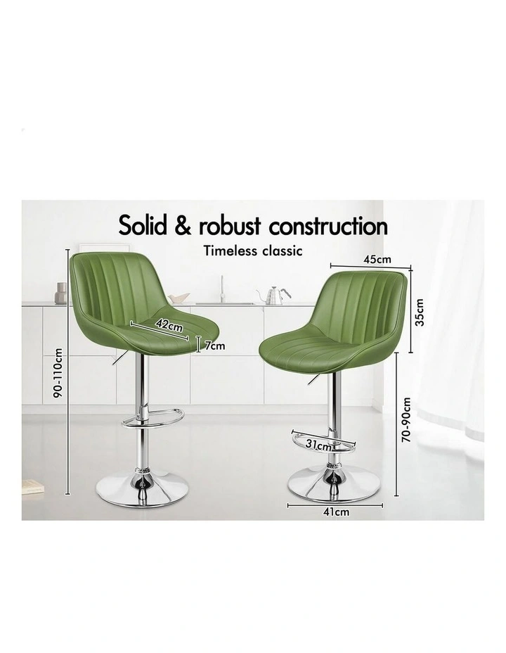 4x Bar Stools Gas Lift Leather Bar Chairs Kitchen Swivel Avocado Green image 3