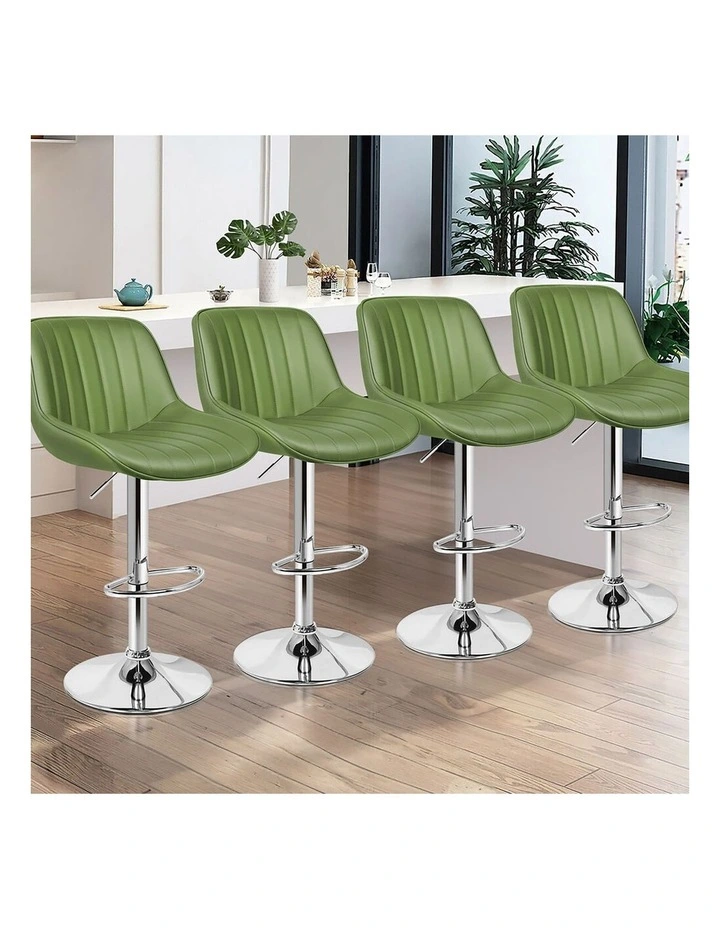 4x Bar Stools Gas Lift Leather Bar Chairs Kitchen Swivel Avocado Green image 6