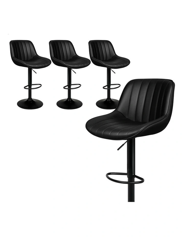 4x Bar Stools Gas Lift Leather Bar Chairs Kitchen Swivel ALL BLACK image 1