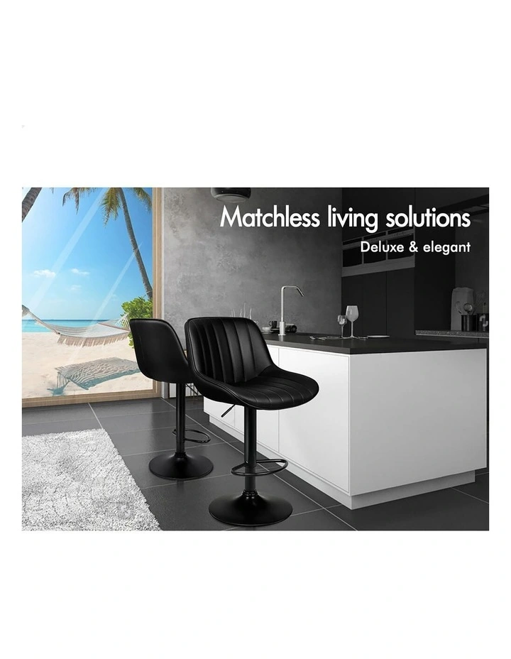4x Bar Stools Gas Lift Leather Bar Chairs Kitchen Swivel ALL BLACK image 2