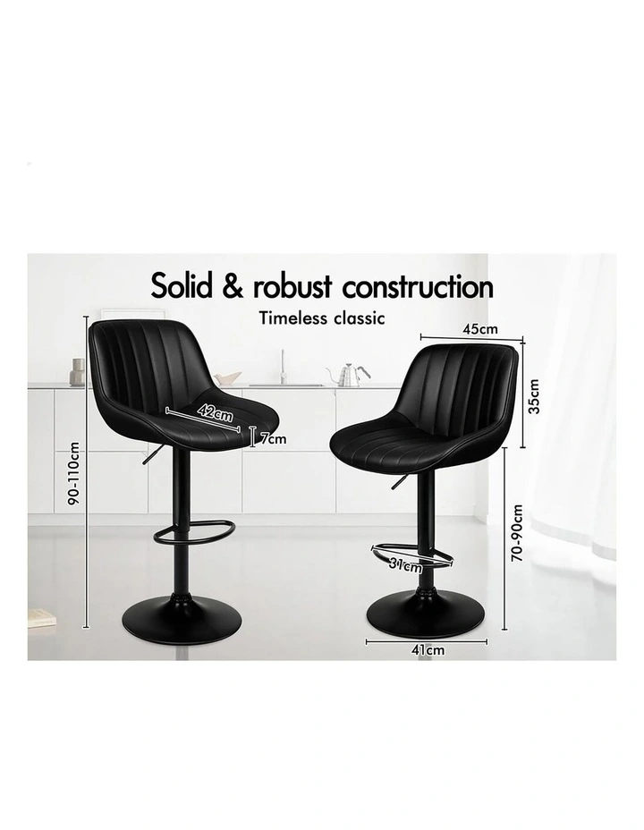 4x Bar Stools Gas Lift Leather Bar Chairs Kitchen Swivel ALL BLACK image 3