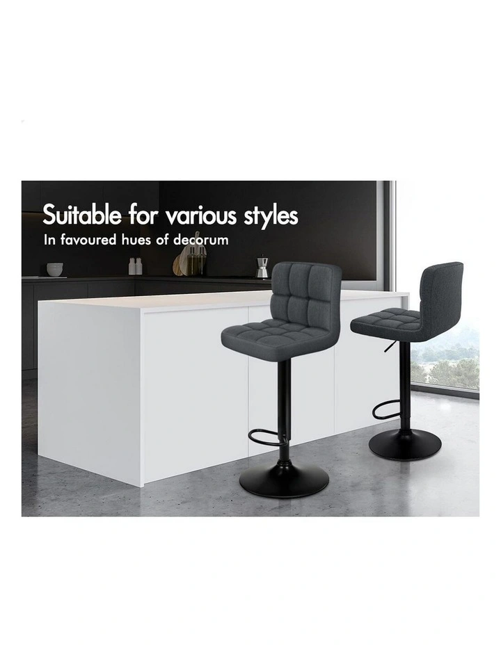 Bar Stools Fabric Kitchen x4 in Grey Black image 2