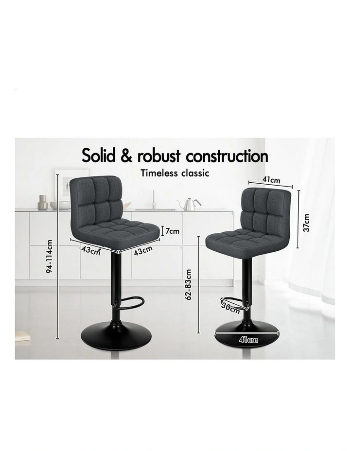 Bar Stools Fabric Kitchen x4 in Grey Black image 7