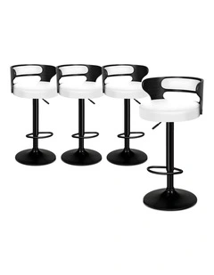 4x Bar Stool Kitchen Swivel Chair Wooden Leather Gas Lift Ramiro White