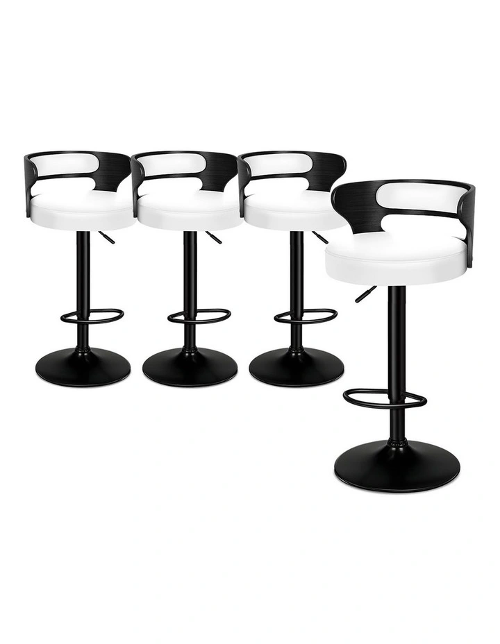 4x Bar Stool Kitchen Swivel Chair Wooden Leather Gas Lift Ramiro White image 1
