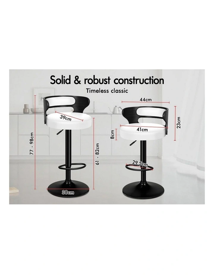 4x Bar Stool Kitchen Swivel Chair Wooden Leather Gas Lift Ramiro White image 3