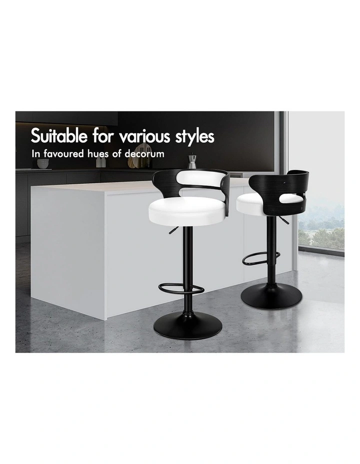 4x Bar Stool Kitchen Swivel Chair Wooden Leather Gas Lift Ramiro White image 5