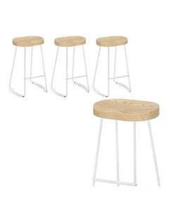 4x Bar Stools 75cm Tractor Kitchen Wooden Vintage Chair White