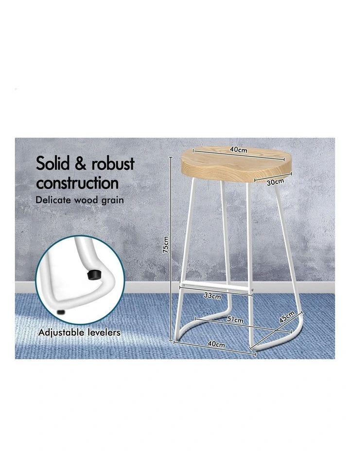 4x Bar Stools 75cm Tractor Kitchen Wooden Vintage Chair White image 4