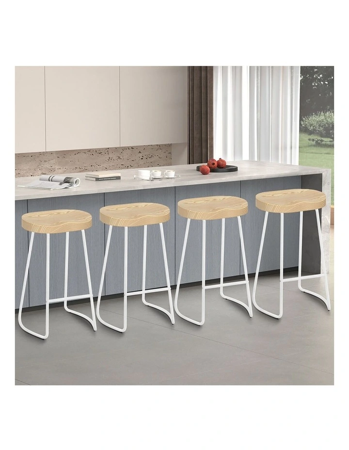 4x Bar Stools 75cm Tractor Kitchen Wooden Vintage Chair White image 5