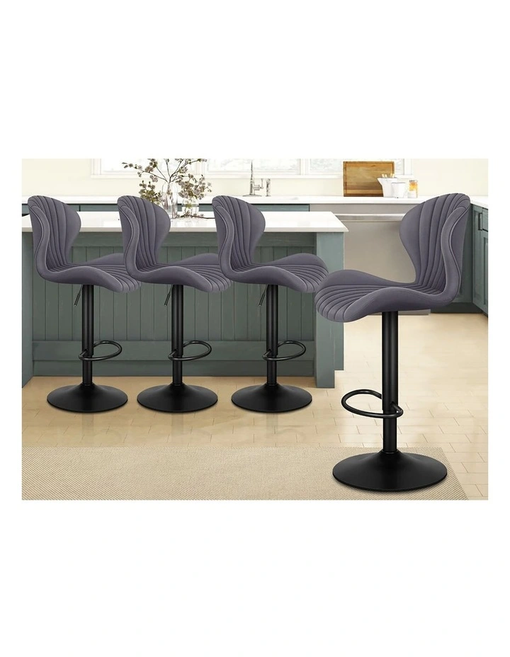 4x Bar Stools Gas Lift Air Leather Bar Chairs Kitchen Swivel GREY image 7