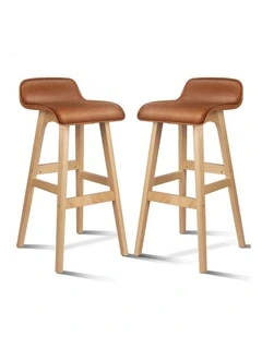 2x Wooden Bar Stools 74cm Kitchen Dining Chair Leather Samuel Brown