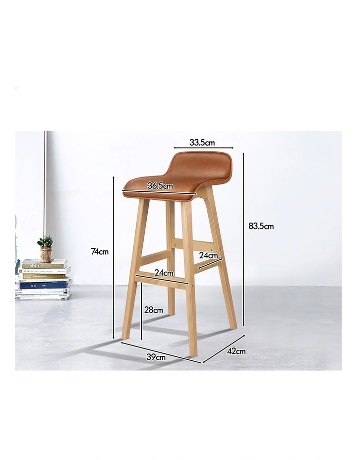 2x Wooden Bar Stools 74cm Kitchen Dining Chair Leather Samuel Brown image 2