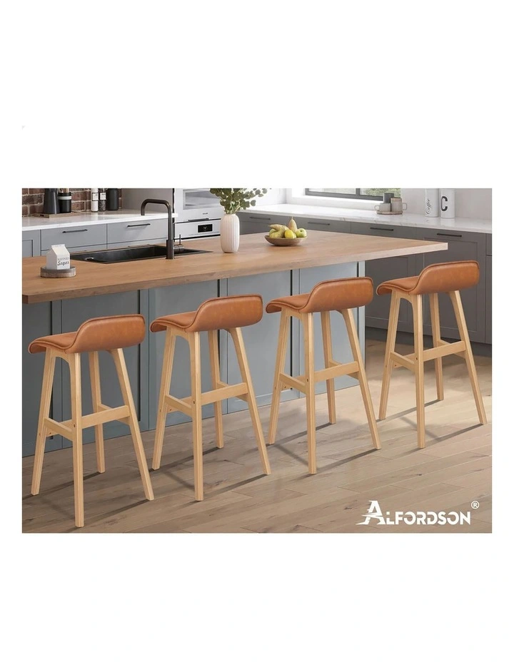 2x Wooden Bar Stools 74cm Kitchen Dining Chair Leather Samuel Brown image 5