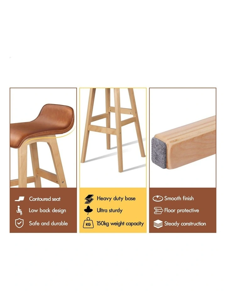 2x Wooden Bar Stools 74cm Kitchen Dining Chair Leather Samuel Brown image 6
