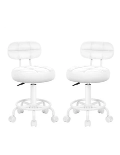 2x Salon Stool Backrest Swivel Barber Hair Dress Chair Riley All White