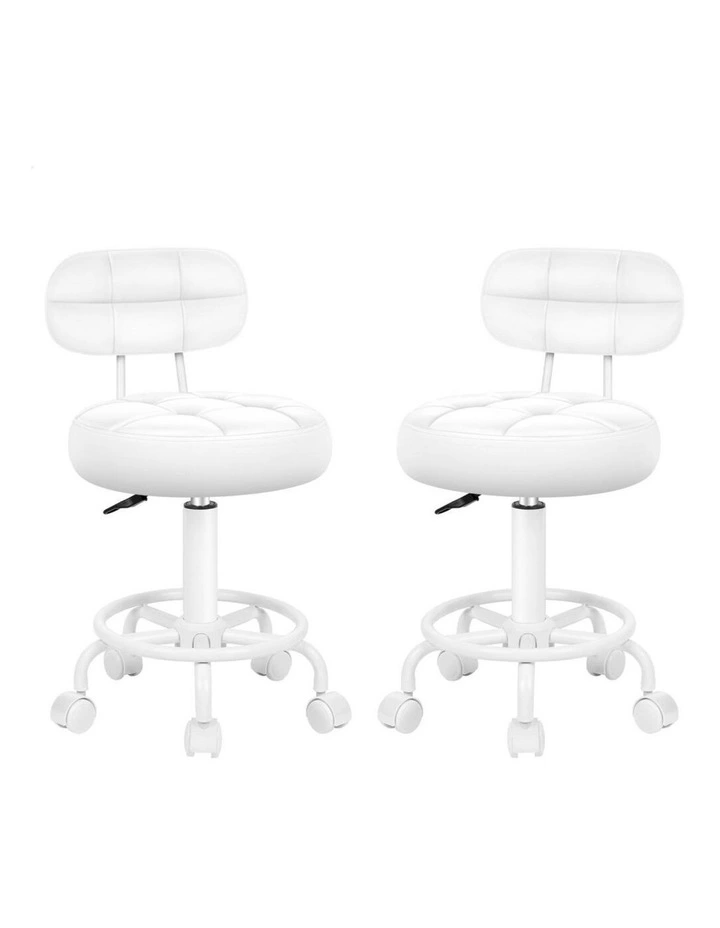 2x Salon Stool Backrest Swivel Barber Hair Dress Chair Riley All White image 1