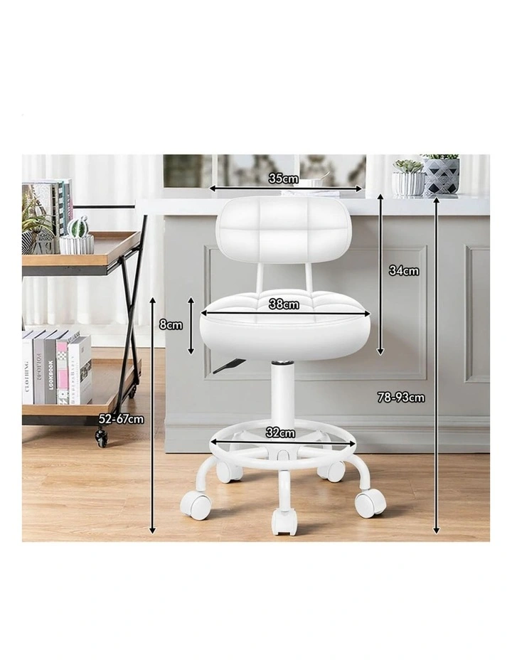 2x Salon Stool Backrest Swivel Barber Hair Dress Chair Riley All White image 2