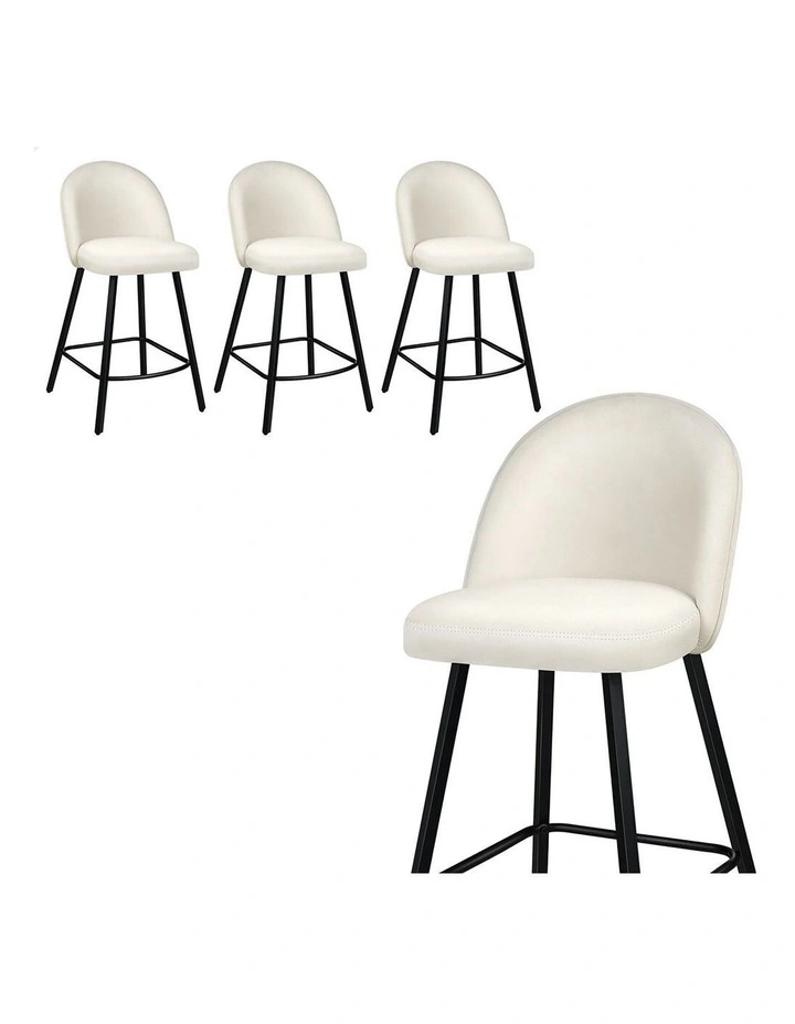 4x Bar Stools 66cm Kitchen Counter Velvet Vintage Dining Chairs White image 1